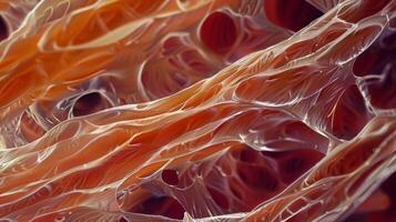 A closeup view of cardiac muscle cells showing the banding pattern of thick and thin filaments that enable contraction photo