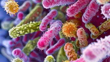 A highresolution image of the skins microflora consisting of beneficial bacteria that aid in protecting the skin from harmful pathogens photo