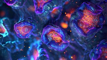 Microscopic image of beta cells in the pancreas responsible for secreting insulin into the stream photo