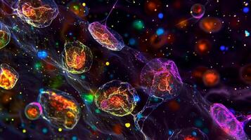 A detailed image of stem cells differentiating into pancreatic cells responsible for regulating sugar levels photo