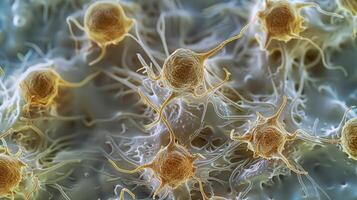 A microscopic image of dendritic cells engulfing and breaking down pathogens preparing to present them to other immune cells photo