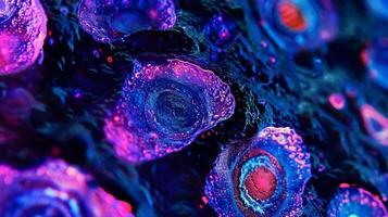 A slide image of thyroid cells stained with a special dye highlighting their rich granular content and active hormone synthesis photo