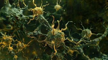 Dendritic cells displaying peptides on their surface signaling to other immune cells to take action photo