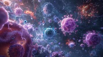 A field of dendritic cells displaying a wide variety of surface receptors to recognize different types of pathogens photo