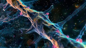 A line of endothelial cells in a smaller vessel each with elongated fingerlike projections reaching out to maintain contact with neighboring cells photo