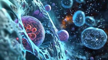 A of vesicles all originating from the Golgi apparatus carrying processed proteins to their final destination within the cell photo