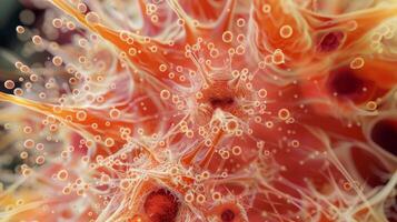 A magnified view of a hair follicle stem cell niche showing the close association between the stem cells and their supporting cells such as dermal papilla cells and adipocytes photo