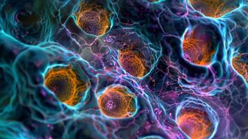 A closeup view of a stem cell niche showing specialized cells and extracellular matrix components that nurture and regulate the behavior of the stem cells photo