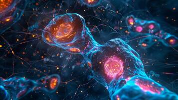 A fluorescent image of a cell in the G1 phase with visible centrosomes organizing the microtubules for future cell division photo