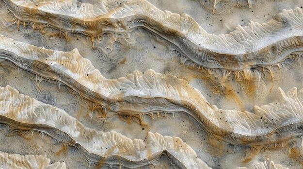 A topdown view of layers upon layers of sand forming wavy patterns reminiscent of ocean waves frozen in time photo