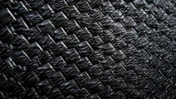 The texture of matte carbon fiber appears rugged and robust with a rough almost gritty surface. The dark woven fibers seem to form a complex pattern that adds depth and dimension t photo