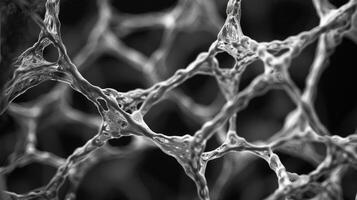 This closeup texture shows the intricate weblike structure of a nanomaterial coating with each filament connecting to neighboring particles. The network effect creates a strong durabl photo