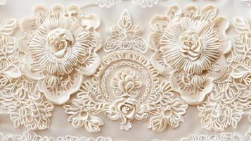 The intricate lace creates a tapestry of delicate intricacies with its detailed design drawing the eye in and inviting closer inspection photo