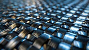 A closeup of a carbon fiber weave with a metallic sheen revealing its hightech and innovative properties photo