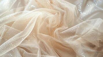 Soft and smooth texture of silk tulle highlighted by tiny glittery accents throughout photo