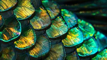 Dancing shadows play across the intricate patterns of these phosphorescent fish scales creating a captivating display photo