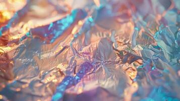 The slick surface appears to be coated in a thin layer of iridescent foil creating a stunning and almost otherworldly effect photo