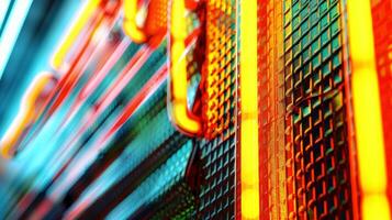 Neon Reflections The reflective surface of the neon signs metal casing creates interesting patterns and distortions adding depth and complexity to the texture of this closeup image photo
