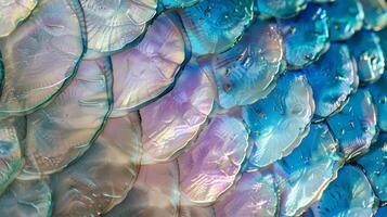 The smooth surface of a fish scale is interrupted by patches of iridescence giving off a soft radiant glow photo