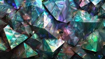A closeup of jagged diamond shapes in iridescent shades of pearl and emerald giving the impression of a hidden treasure waiting to be discovered photo