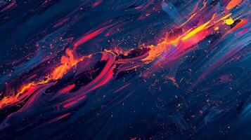 Fiery streaks of neon red and orange burst out from a deep blue background giving off an intense yet captivating texture photo