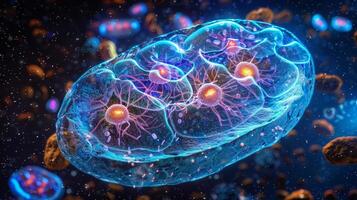 A threedimensional reconstruction of a cell highlighting the location and arrangement of mitochondria in relation to other organelles photo