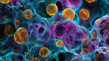 A phasecontrast microscope image of hepatocytes featuring granules within the cells known as lysosomes which play a crucial role in breaking down harmful substances photo