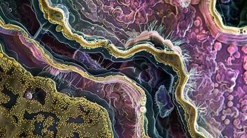 Crosssection of small intestine with villi and their intricate network of and lymph vessels photo