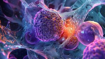 An isolated beta cell in the pancreas showing its intricate cellular structure and organelles photo