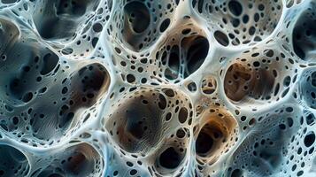 A closeup of osteoblasts in this image reveals the intricate arrangement of their cytoskeletal elements necessary for bone formation and organization photo