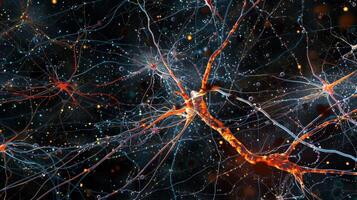 An intricate lattice of neural pathways transporting information throughout the brain photo