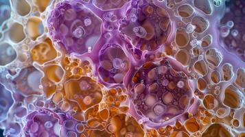 A magnified view of the cells acrosome a specialized structure that contains enzymes used to trate the eggs outer layer photo