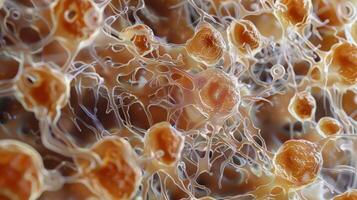 A microscopic view of a hormonesecreting endocrine gland with individual cells releasing hormones into the stream photo