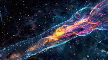 A heavily myelinated axon with a thick layer of myelin surrounding the nerve fibers photo