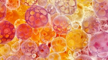 Microscopic view of an adipose cell with each individual cell displaying a distinct shape and size depending on the amount of stored fat photo