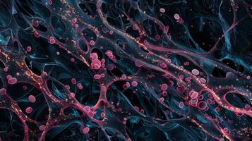 Thin section of adipose tissue revealing the intricate network of extracellular matrix that supports and contains the adipocytes photo