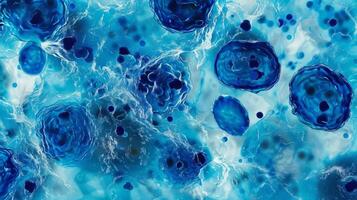 The unique dark blue staining pattern of myeloid cells contrasted against the lighter staining of lymphoid cells in a bone marrow smear photo