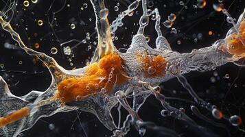 A closer look at the nodes of Ranvier on a myelinated axon where signals are transmitted from node to node photo