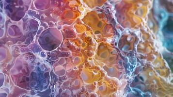 A slice of bone marrow tissue revealing the complex and dynamic interplay between different types of cells all working together to maintain a healthy supply photo