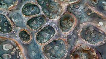 Scaly and irregularly shaped keratinocytes forming the distinctive flakey appearance of the epidermis photo