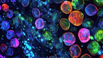 Fluorescent image of adipose tissue with different colors representing various types of adipocytes with different levels of fat storage photo
