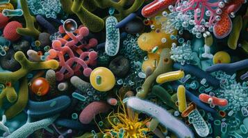 A peek into the diverse world of gut microbiota with different types of beneficial and harmful bacteria coexisting photo