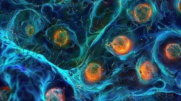 A highresolution image of thyroid cells displaying the presence of specialized organelles called colloid droplets markers for hormone production photo