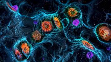 An image of thyroid cells undergoing active cell division indicating a rapid proliferation rate to meet the bodys demand for hormone production photo