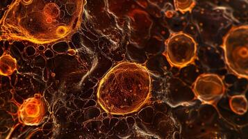 In this microscopic image a group of melanocytes can be observed in the basal layer of the epidermis actively producing melanin granules photo