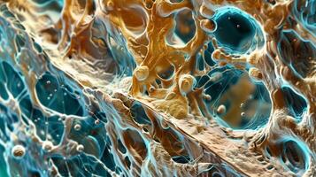 A microscopic view of skin tissue showcases the presence of collagen fibers which give skin its elasticity and youthful appearance photo