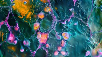 Brightly colored image of lymph node tissue stained to highlight the presence of activated dendritic cells key initiators of the immune response photo