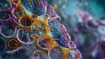 A cross section of a nuclear pore revealing its selective barrier properties for transporting molecules in and out of the nucleus photo
