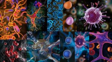 Collage of lymph node images showcasing the variety of immune cells present including plasma cells natural killer cells and memory T cells photo