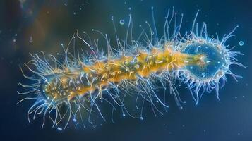 A microscopic view of a protozoan with long hairlike cilia covering its entire body allowing it to swiftly travel through water photo